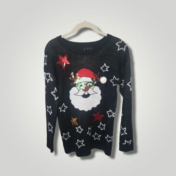 Ugly Christmas holiday sweater pullover sequin goofy Santa Small - Picture 1 of 4